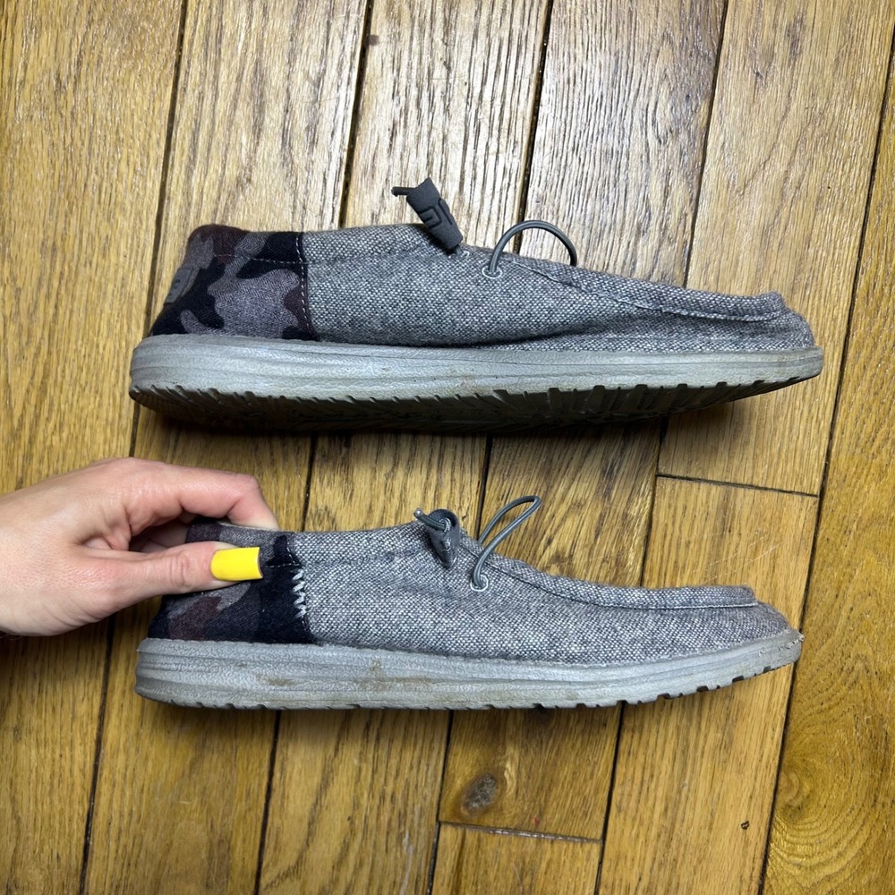 Hey Dude Wally Grey Marl Camo Heel Canvas Slip On Loafers Mens Shoes